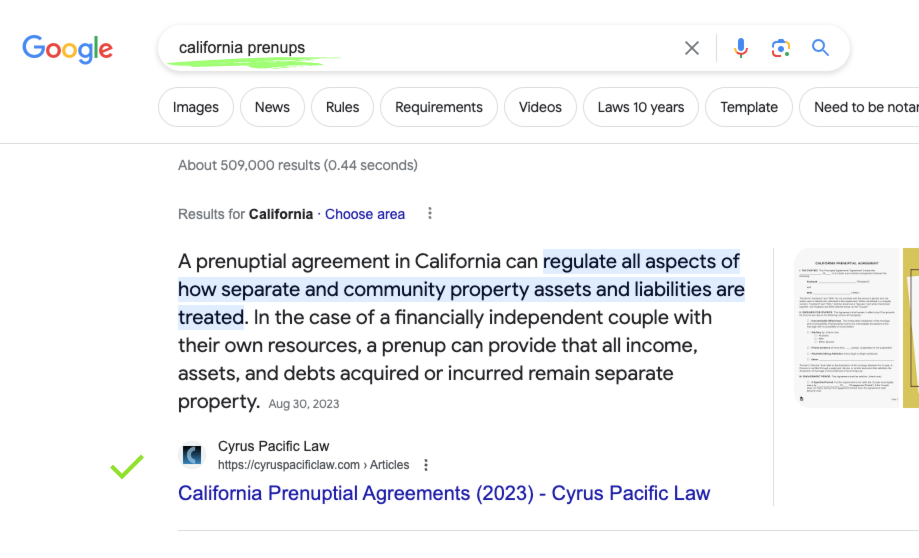 ranking example: california prenups